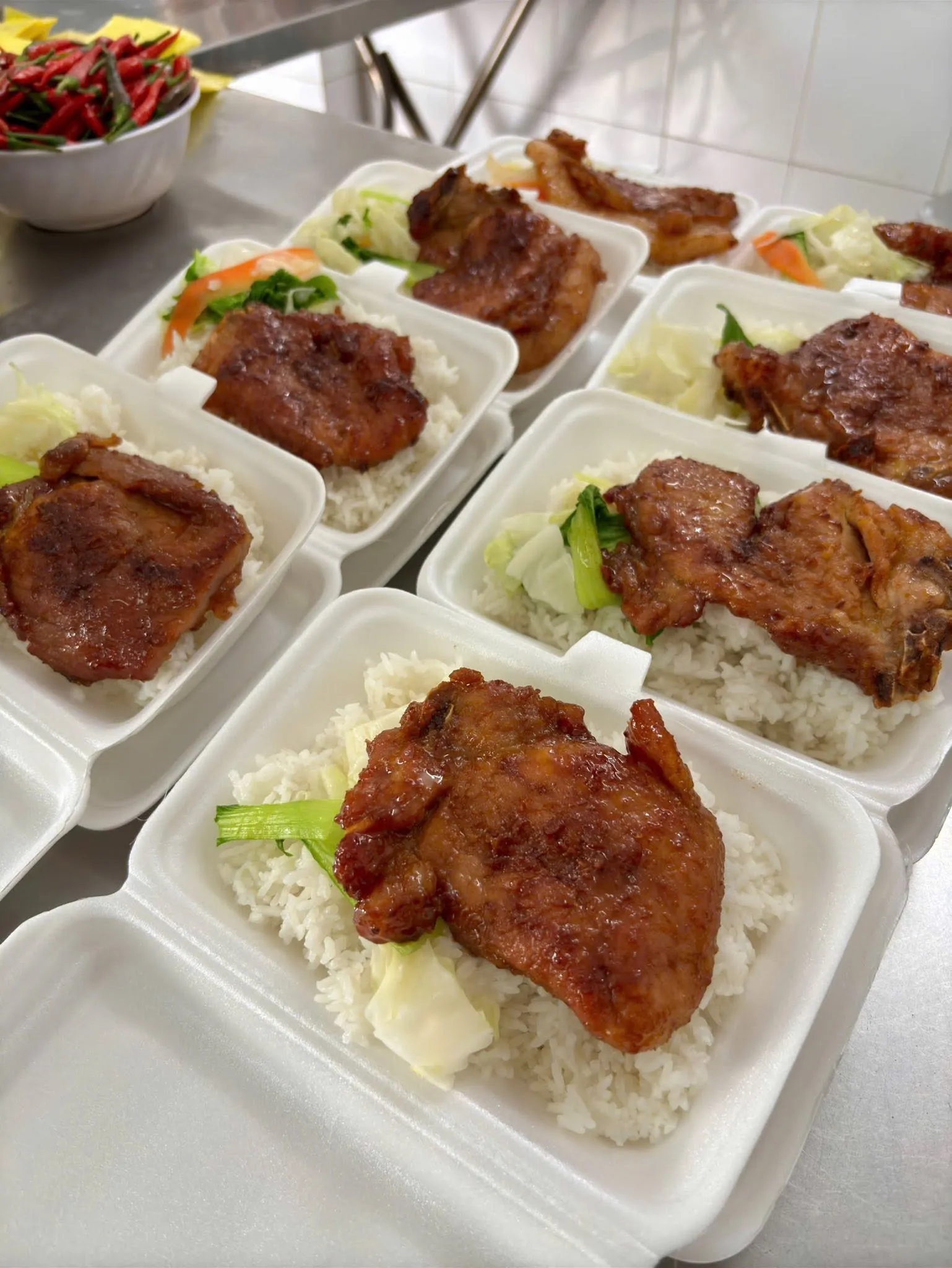 Boxed rice meals already portioned out