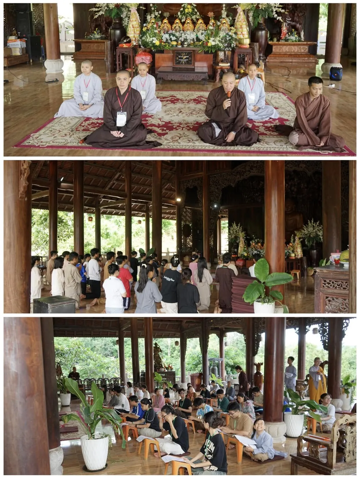 Quý Thầy chia sẻ trong chánh điện và khóa sinh tu tập trong chánh điện